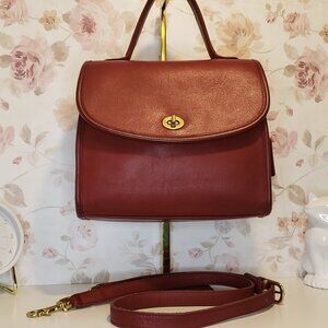 Vintage COACH Red Leather Manor Two-Way Shoulder Bag Brass Hardware #9977